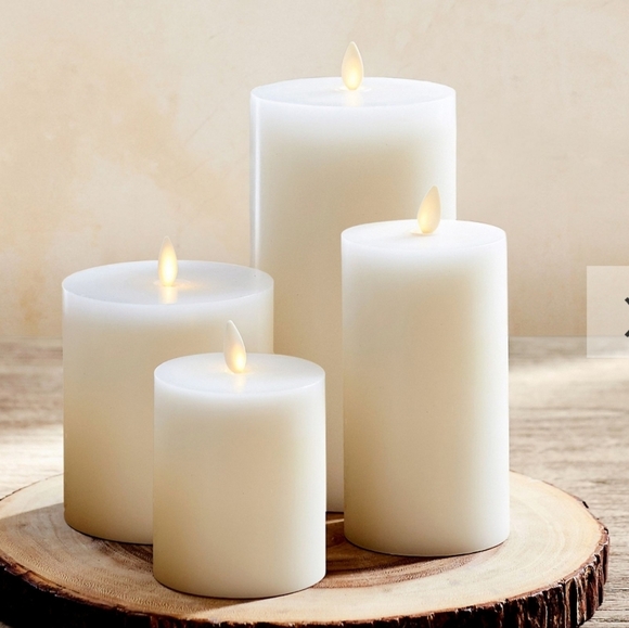 Premium Flickering Flameless Wax Pillar Candle, Retail Price, White & Ivory  - Picture 3 of 11